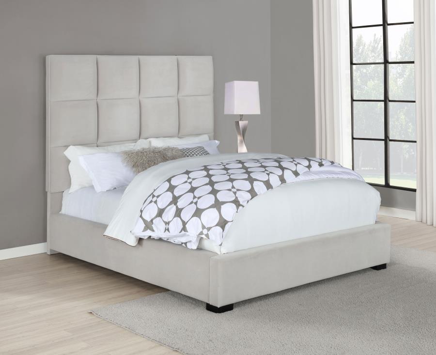 Panes Upholstered Panel Bed Beige