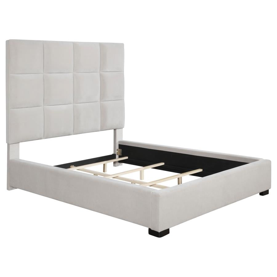 Panes Upholstered Panel Bed Beige