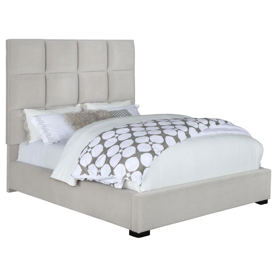 Panes Upholstered Panel Bed Beige