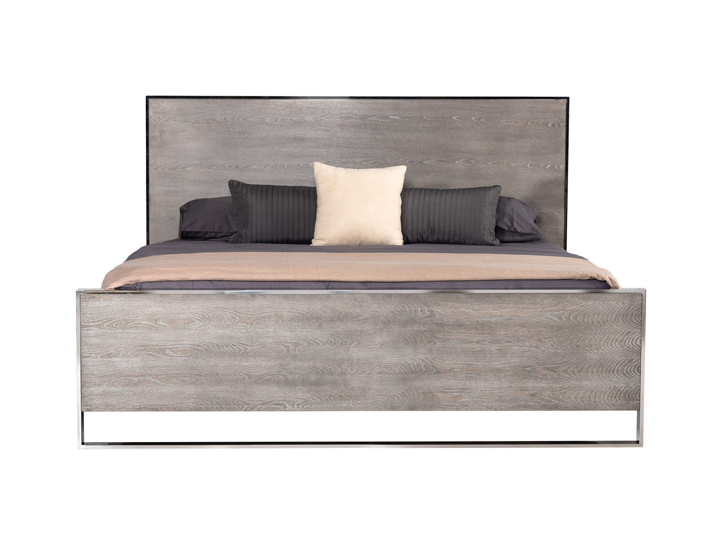 Modrest Charlene Modern Grey Elm & Stainless Steel Bed. Low in Stock, please call