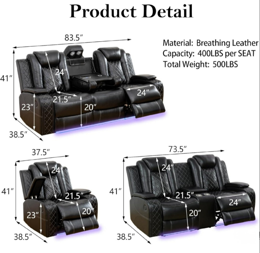 Power Recliner Sofas Set, Sofa Loveseat Chair , 3 Piece Set)