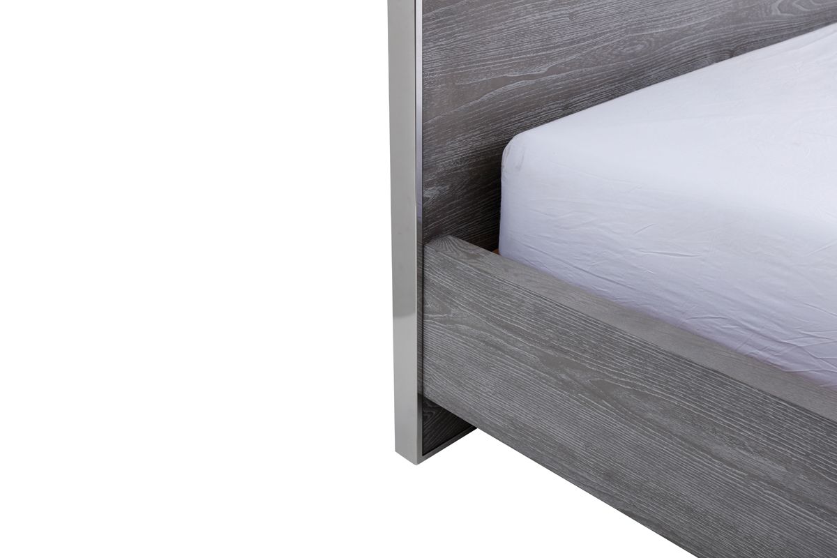 Modrest Charlene Modern Grey Elm & Stainless Steel Bed. Low in Stock, please call