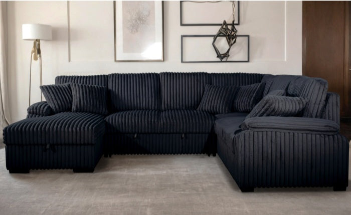 U-Shaped Pull Out Sectional Sofa w/ Storage Chaise