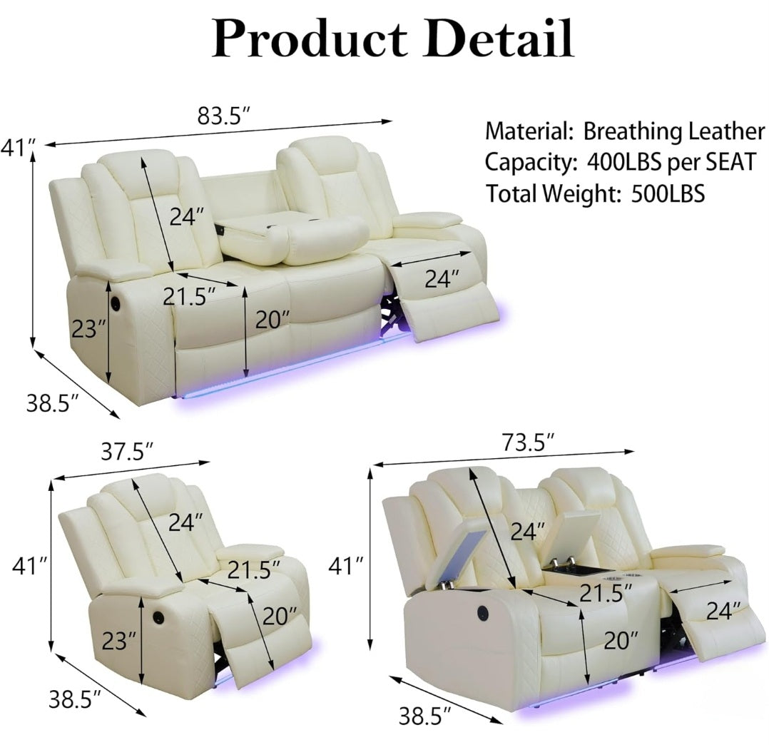 Power Recliner Sofas Set, Sofa Loveseat Chair , 3 Piece Set)