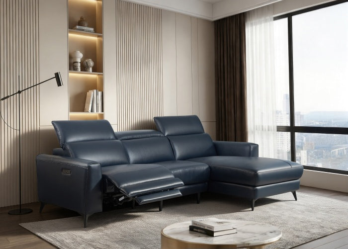 L-Shape Sectional Single Power Recliner Genuine Leather