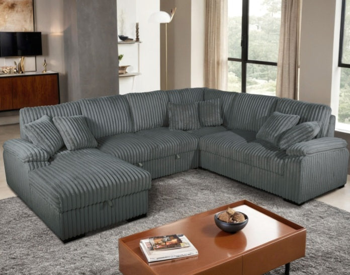 U-Shaped Pull Out Sectional Sofa w/ Storage Chaise