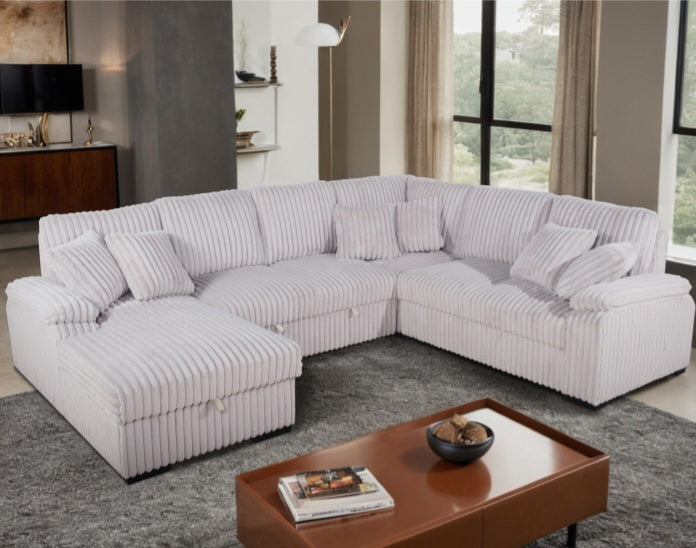U-Shaped Pull Out Sectional Sofa w/ Storage Chaise