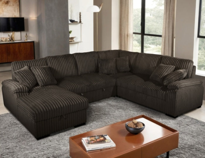 U-Shaped Pull Out Sectional Sofa w/ Storage Chaise