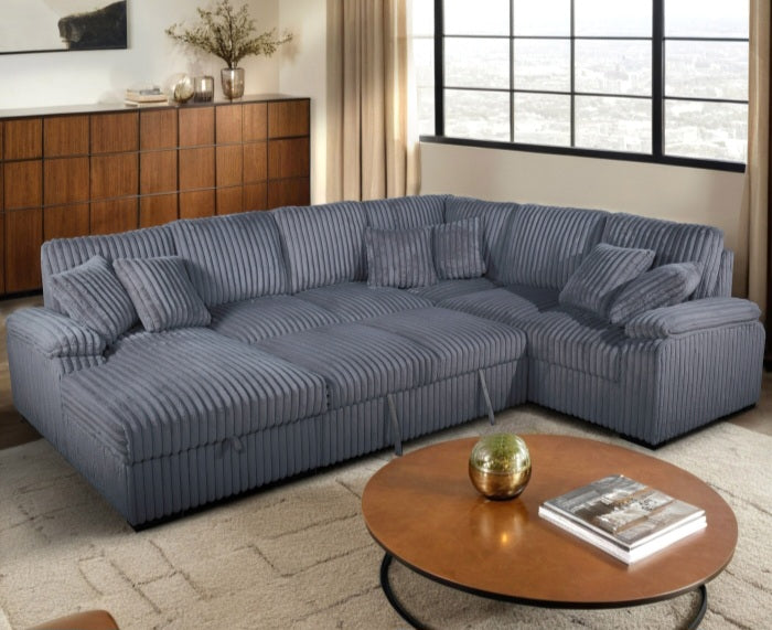 U-Shaped Pull Out Sectional Sofa w/ Storage Chaise