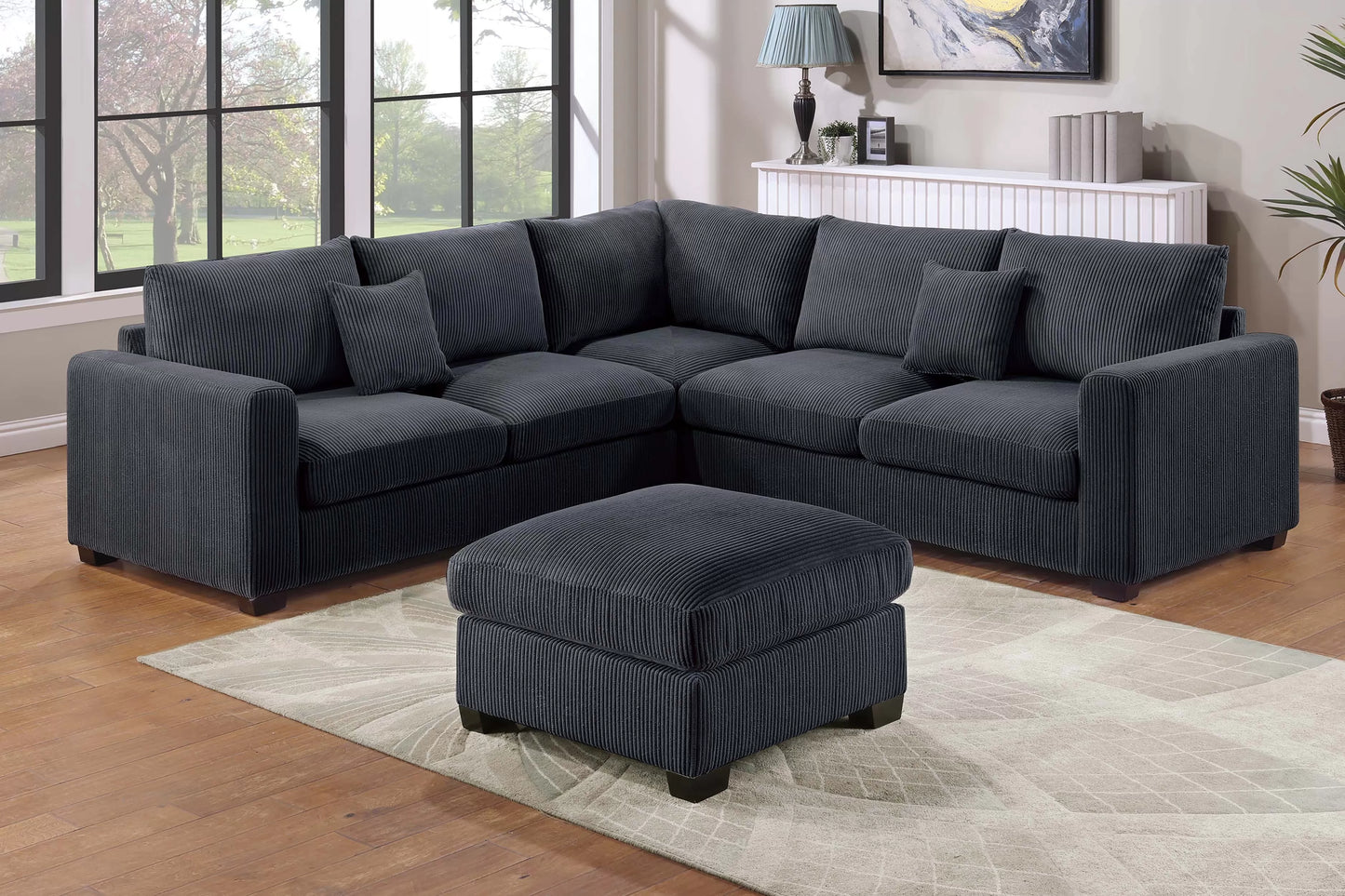 SECTIONAL W OTTOMAN Black