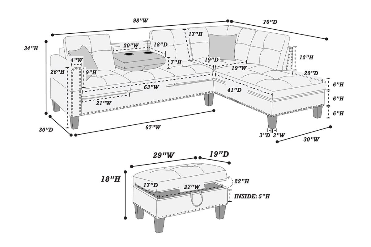 Sectional Set/W Ottoman