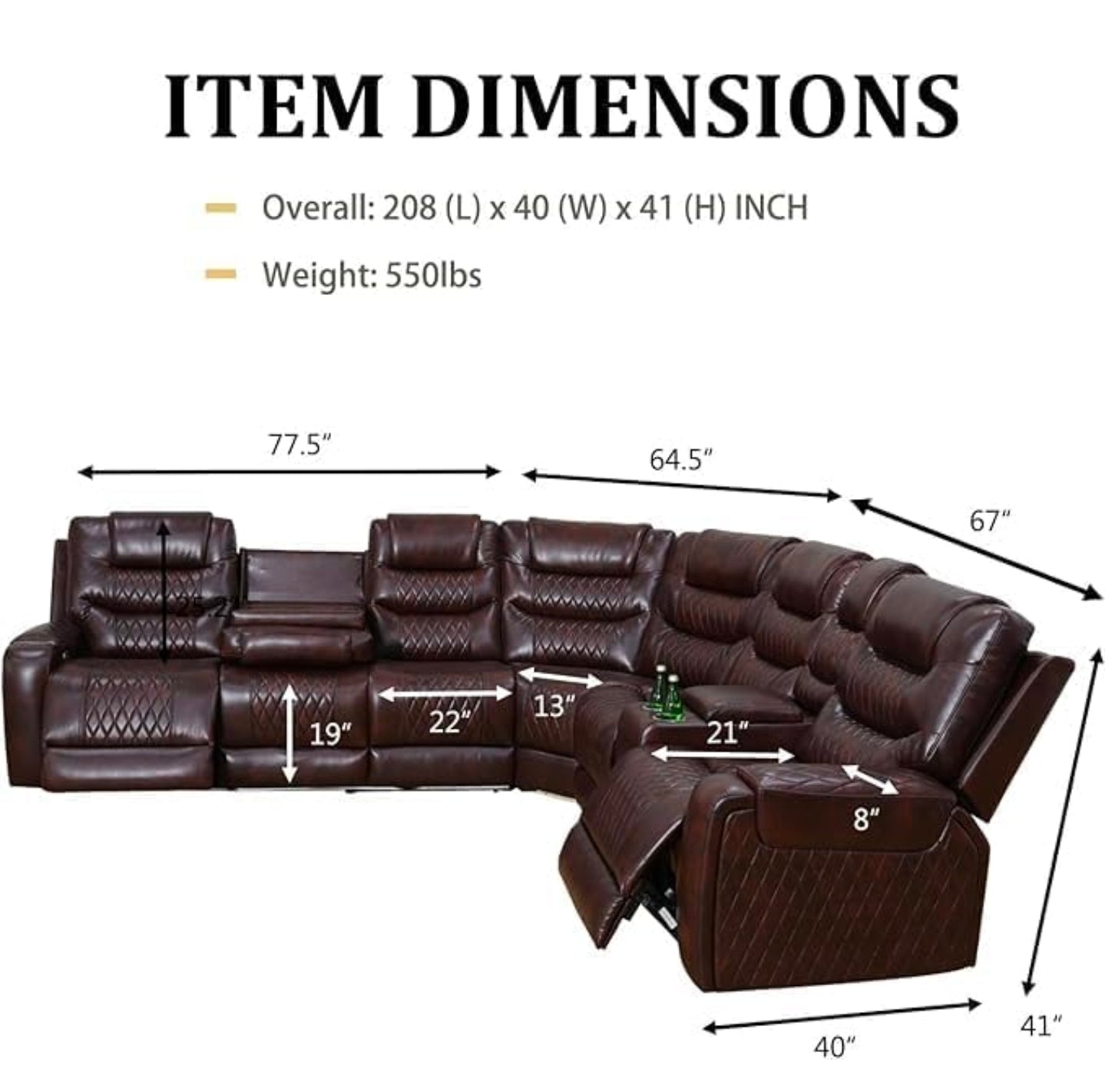 Sectional Power Recliner drop off table w wireless charger