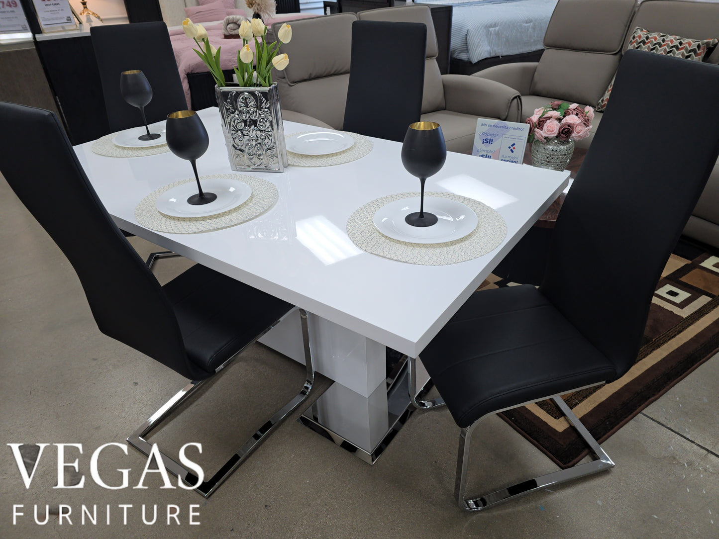 5-piece Dining Table Set White High Gloss and Black