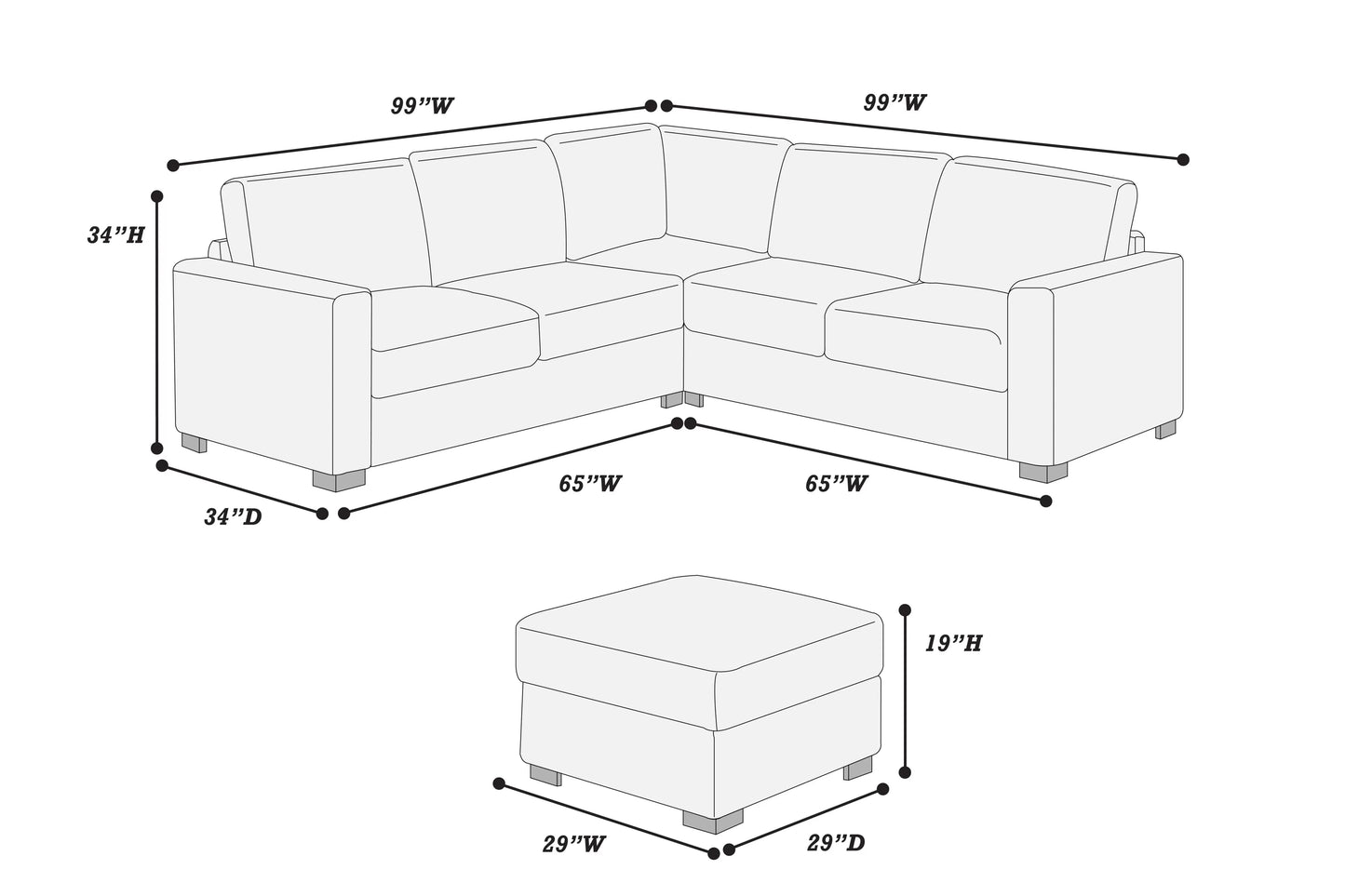 Sectional W Ottoman