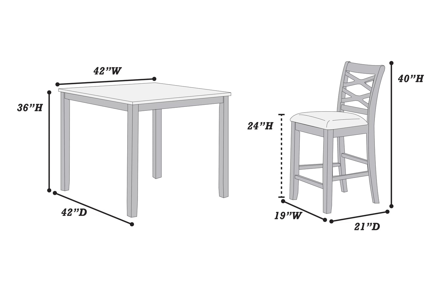 5-Piece Counter Height Table
Table + 4 Chairs