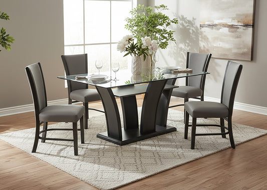 Camelia 5-Piece Glass Dining Set – Dark Gray