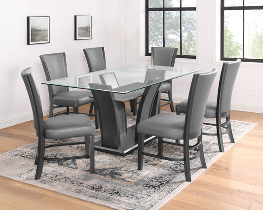 Camelia 7-Piece Glass Dining Set – Dark Gray