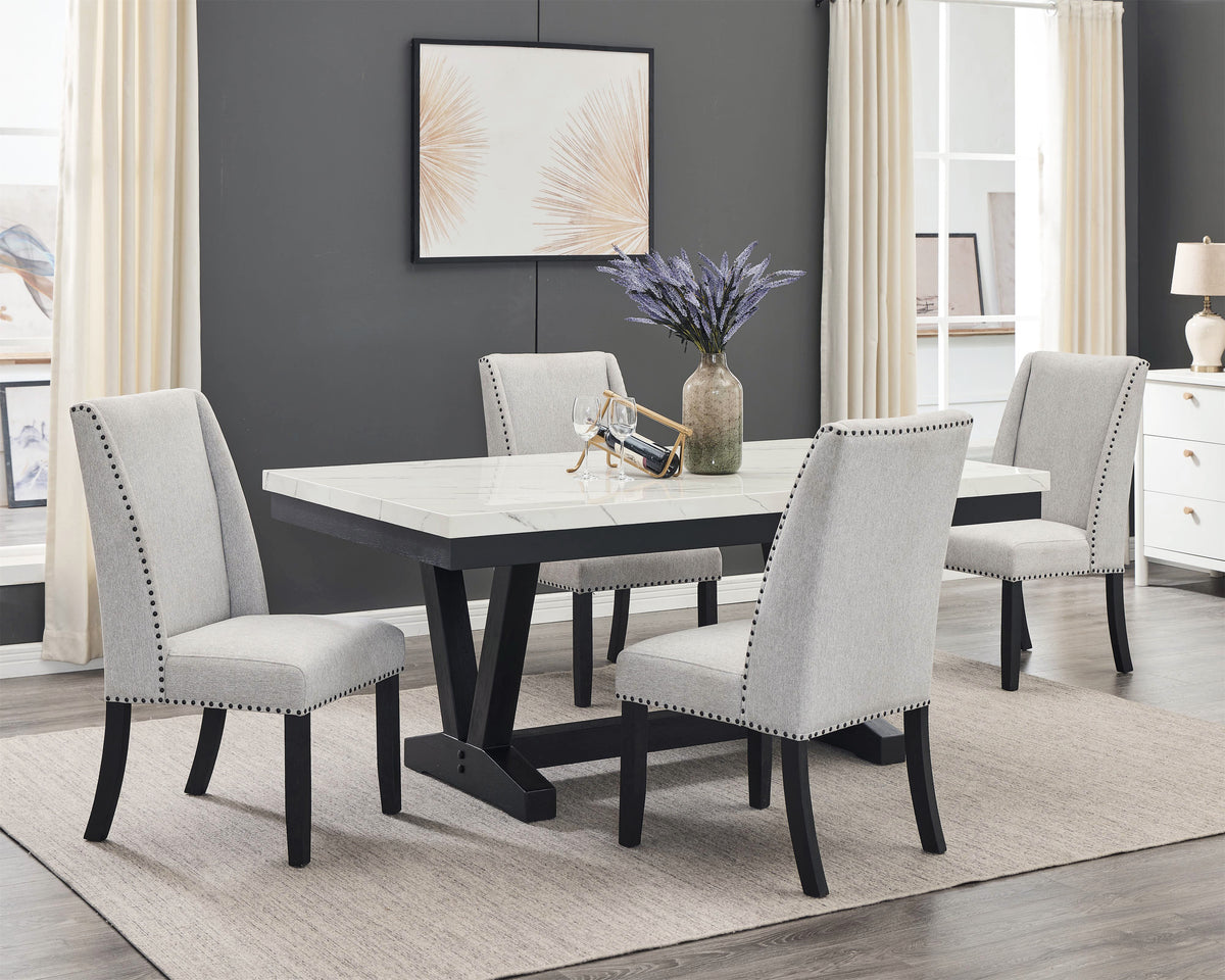 Vance dining table with four Dove wingback chairs, five-piece set