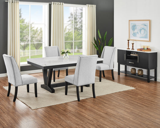 Varley five-piece dining set with four Dove wingback chairs; sideboard not included