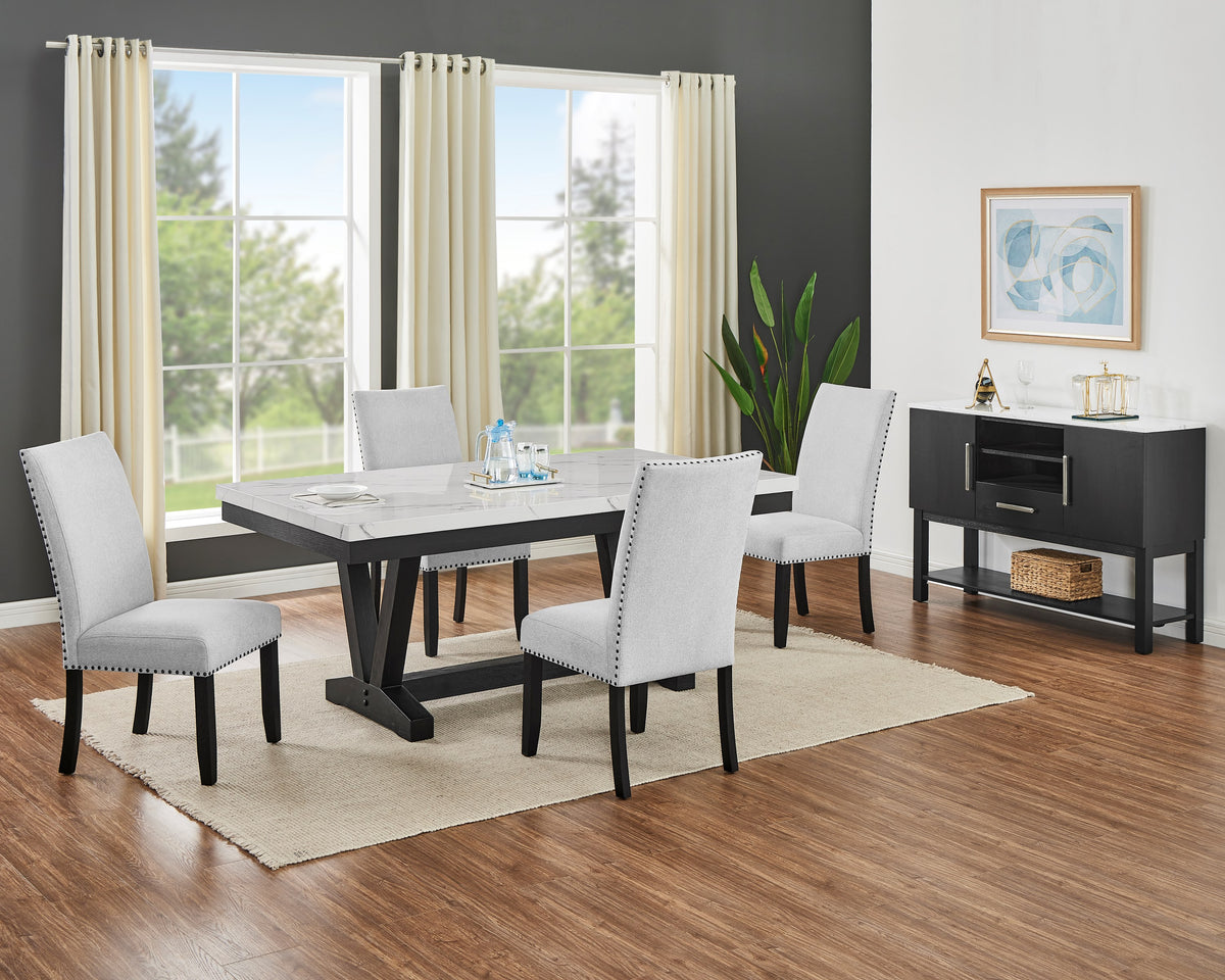 Varley rectangular dining table shown with chairs and sideboard, sold separately
