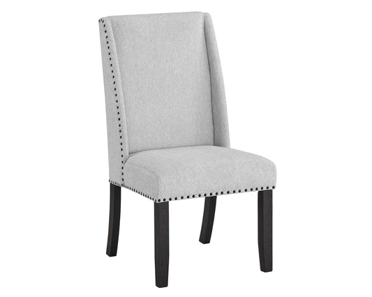 Vance Dove upholstered wingback dining chair with nailhead trim, sold as a set of two