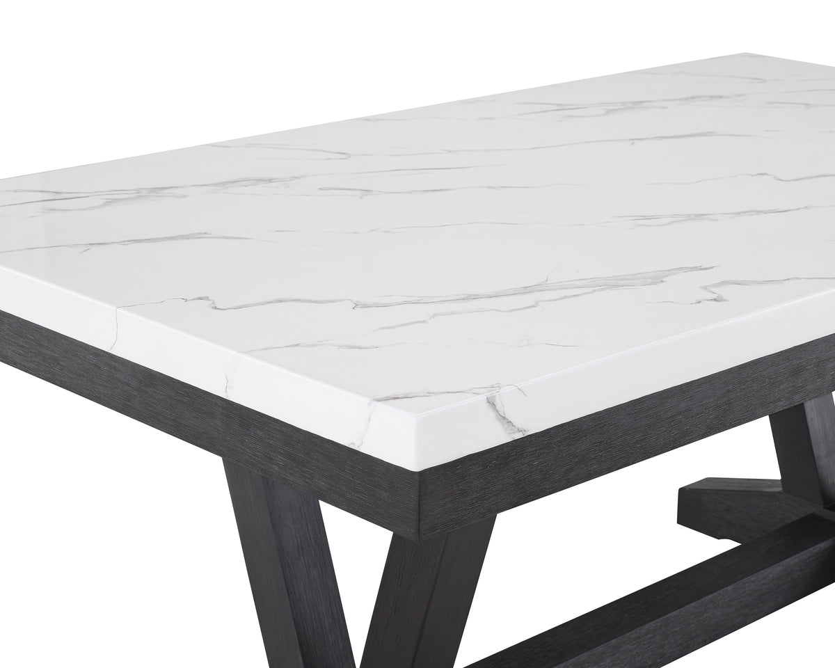 Detail view of the Vance faux-marble dining table