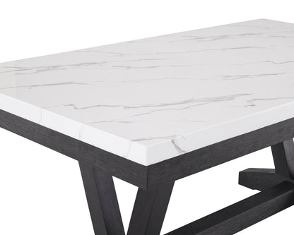 Detail view of the Vance faux-marble dining table