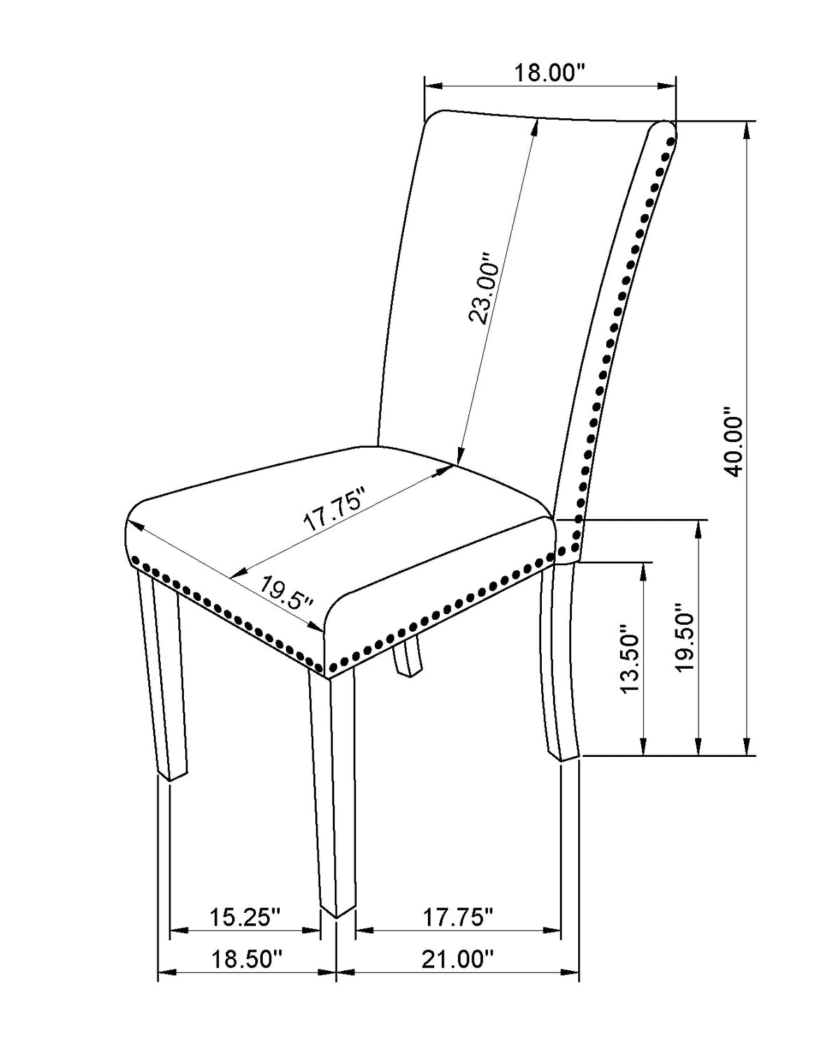 Supplier dimension diagram for the Varley dining chair; measurements differ from catalog