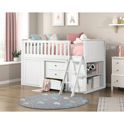 Low Loft Bunk with Bookcase and Dresser