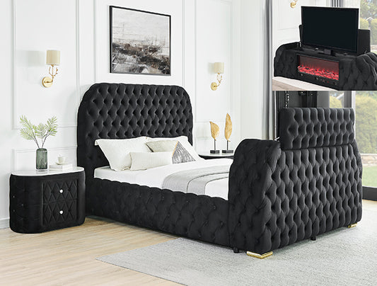 NATALIA  BED W/FIREPLACE,TV LIFT BK