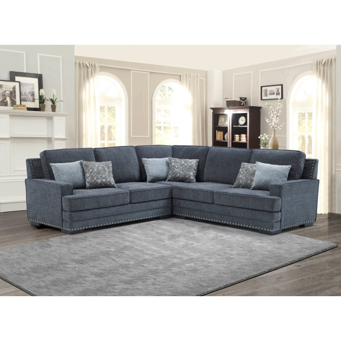 8070

DARK GRAY Fabric Stationary Sectional Sofa w/ 6 Pillows