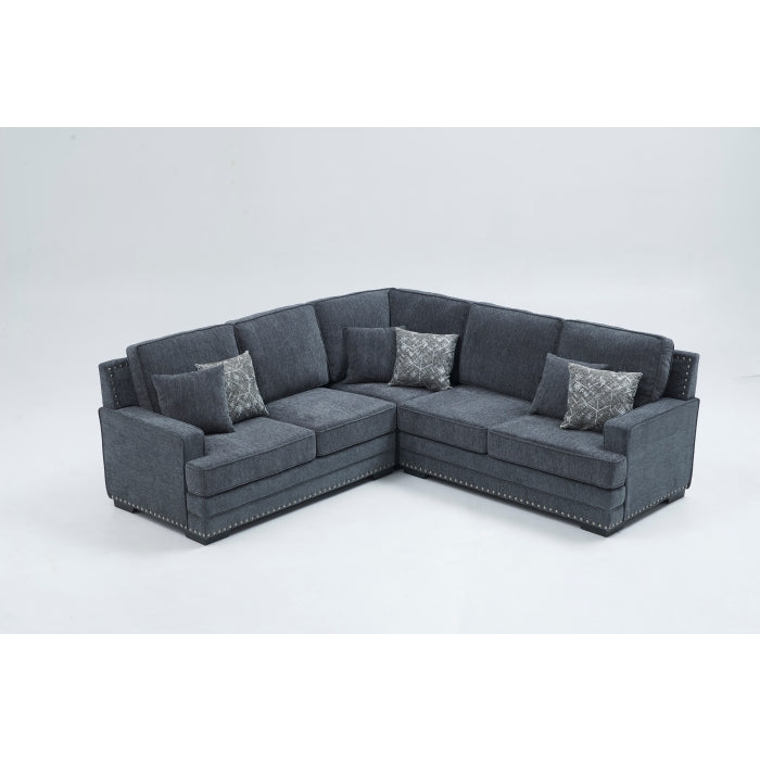 8070

DARK GRAY Fabric Stationary Sectional Sofa w/ 6 Pillows