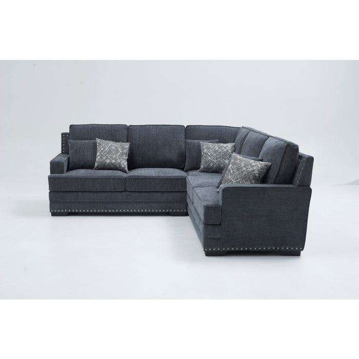 8070

DARK GRAY Fabric Stationary Sectional Sofa w/ 6 Pillows