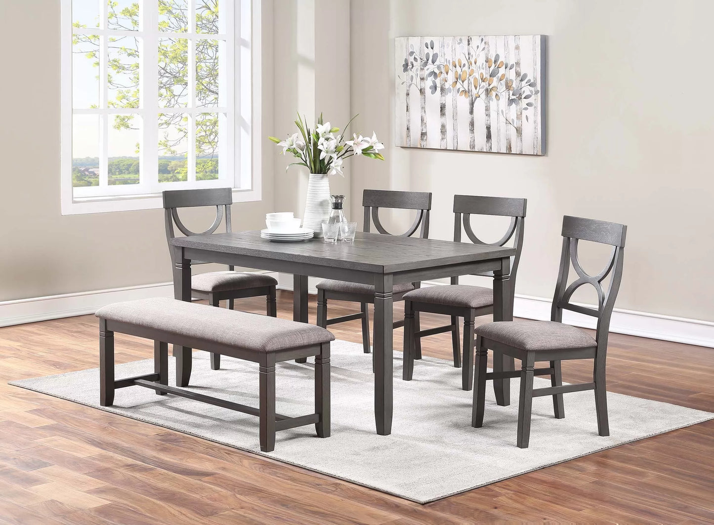 Dining Set Table + 4 Chairs + Bench