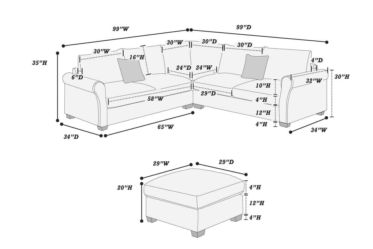 Sectional W Ottoman