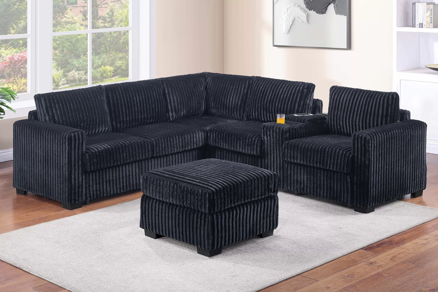 Sectional W Ottoman /USB Console & Cup Holders Reversible Loveseat