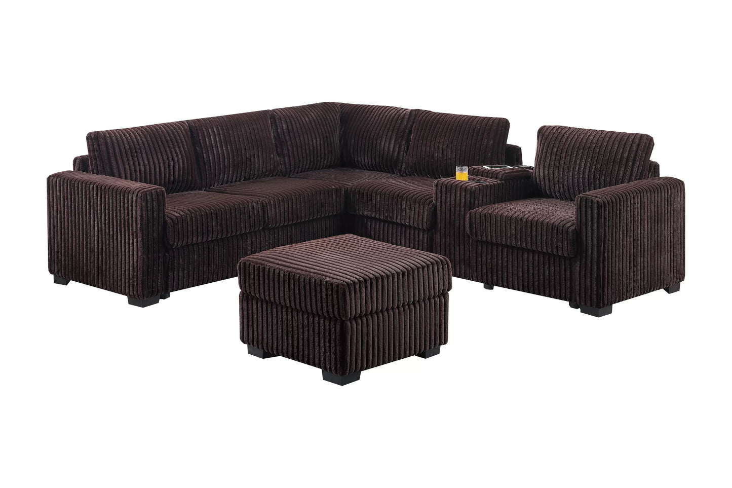 Sectional W Ottoman /USB Console & Cup Holders Reversible Loveseat