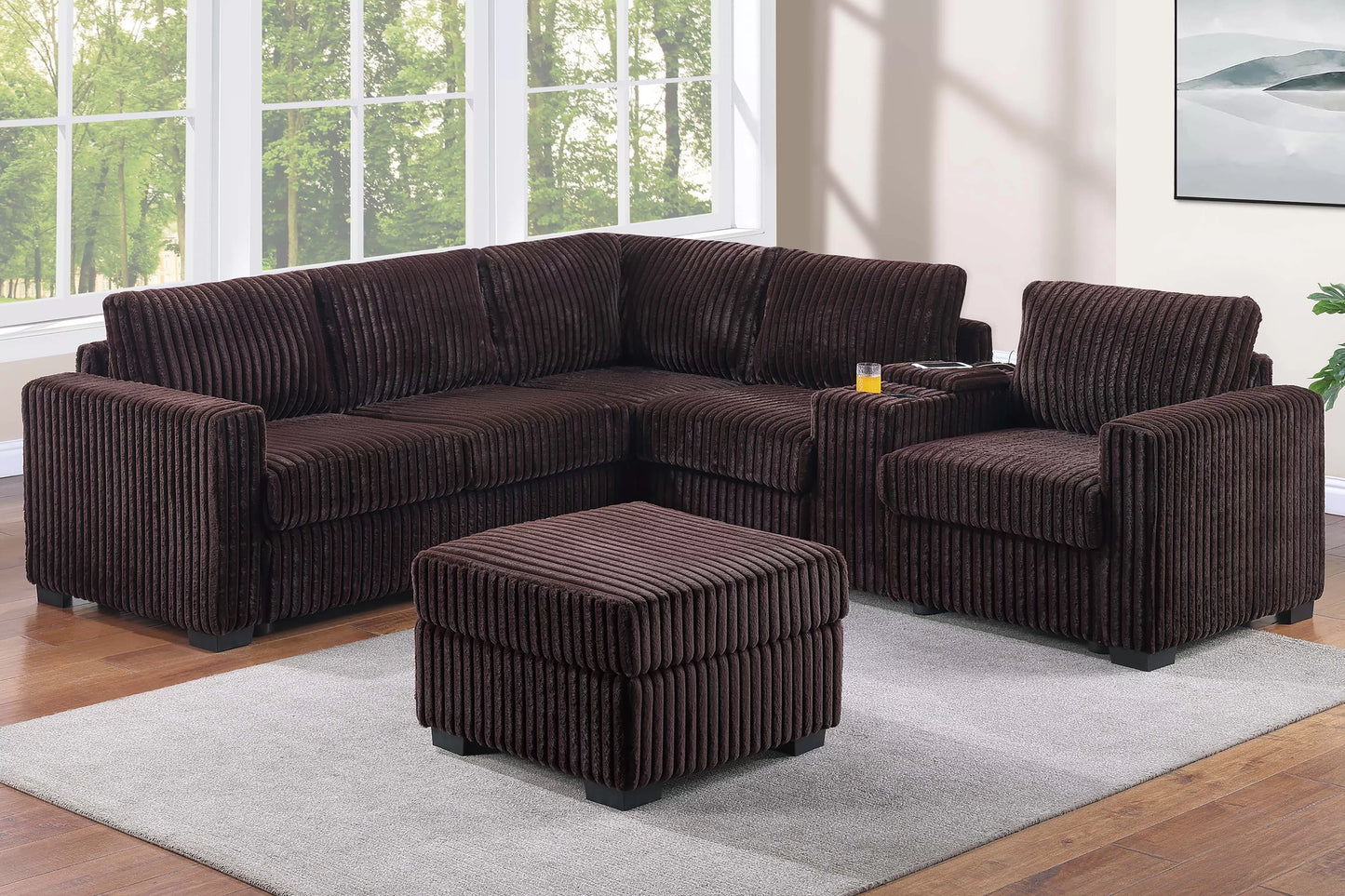 Sectional W Ottoman /USB Console & Cup Holders Reversible Loveseat