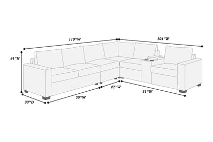 Sectional W/USB Console & Cup Holders Reversible Loveseat