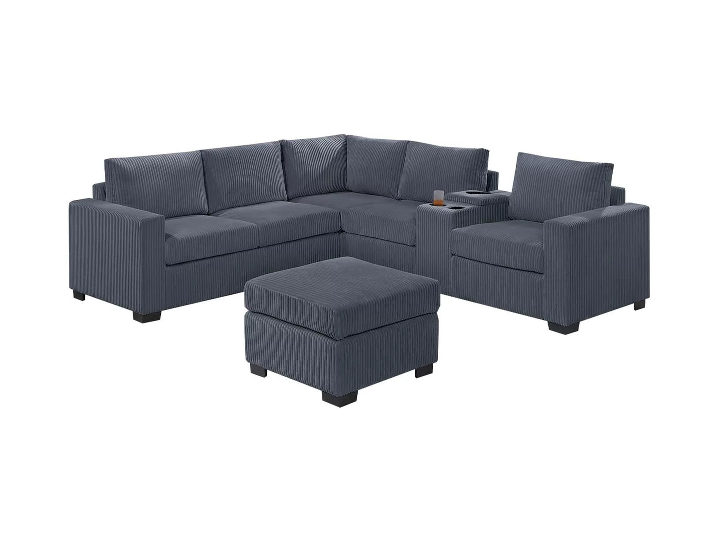 Sectional W Ottoman /USB Console & Cup Holders Reversible Loveseat