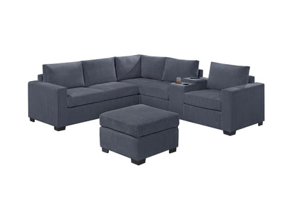 Sectional W Ottoman /USB Console & Cup Holders Reversible Loveseat
