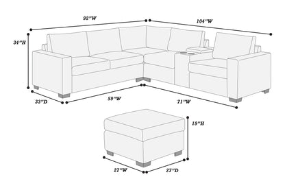 Sectional W Ottoman /USB Console & Cup Holders Reversible Loveseat