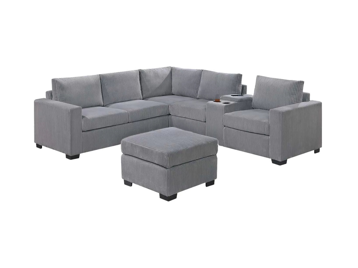 Sectional W Ottoman /USB Console & Cup Holders Reversible Loveseat