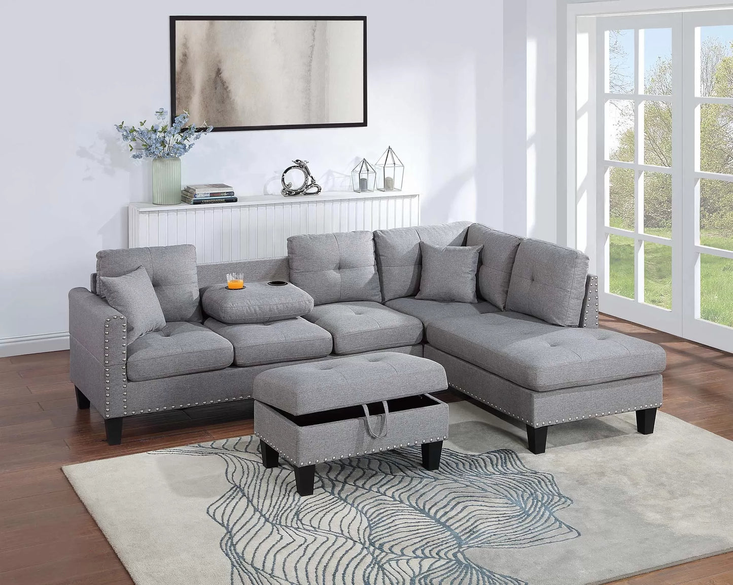 Sectional /W Storage Ottoman & Cup Holders