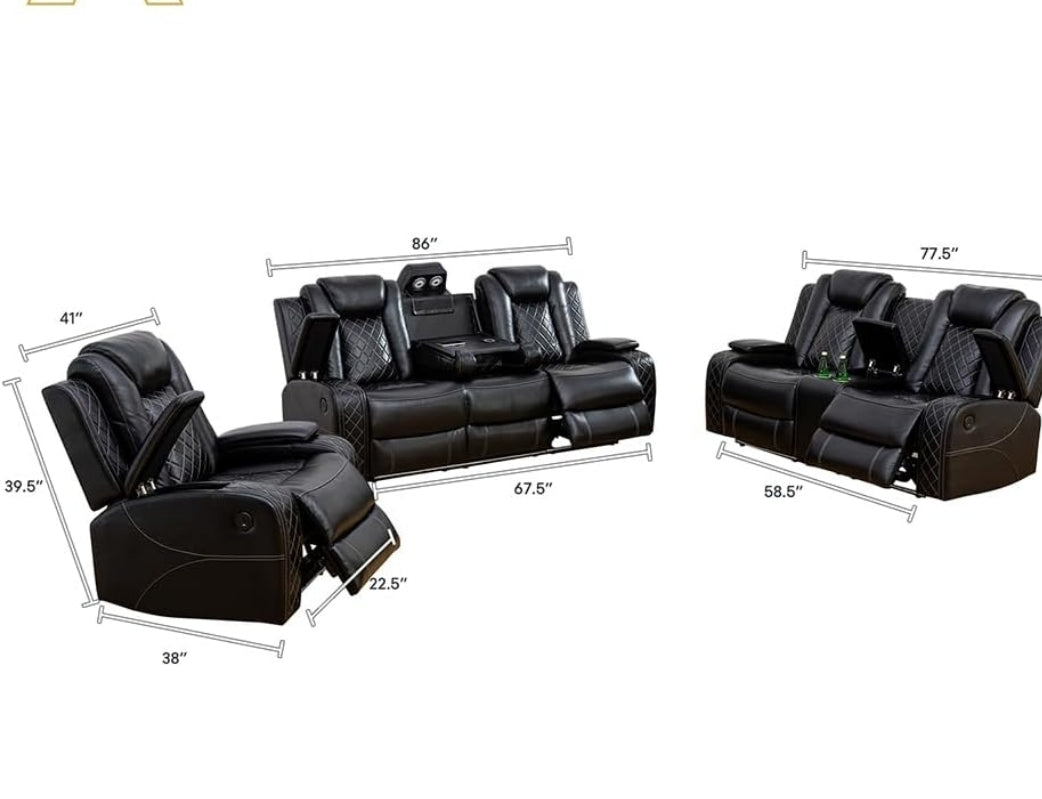 Power Recliner Sofas Set, Sofa Loveseat Chair , 3 Piece Set)