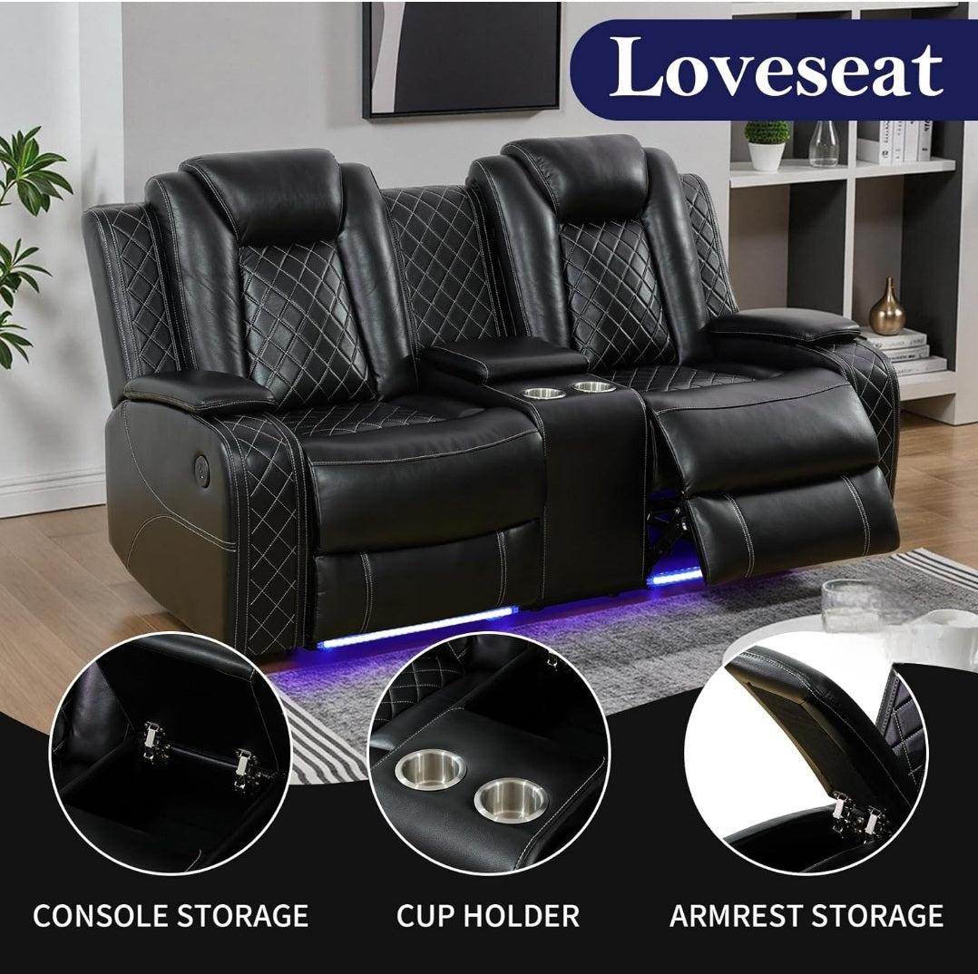 Power Recliner Sofas Set, Sofa Loveseat Chair , 3 Piece Set)