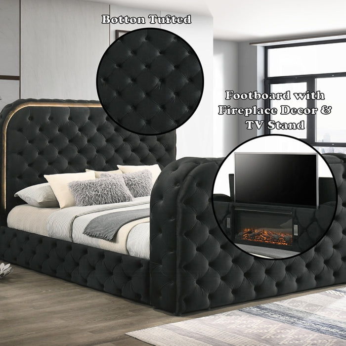 Kana Bed w/LED, Fireplace & TV Stand