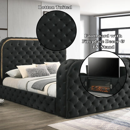 Kana Bed w/LED, Fireplace & TV Stand