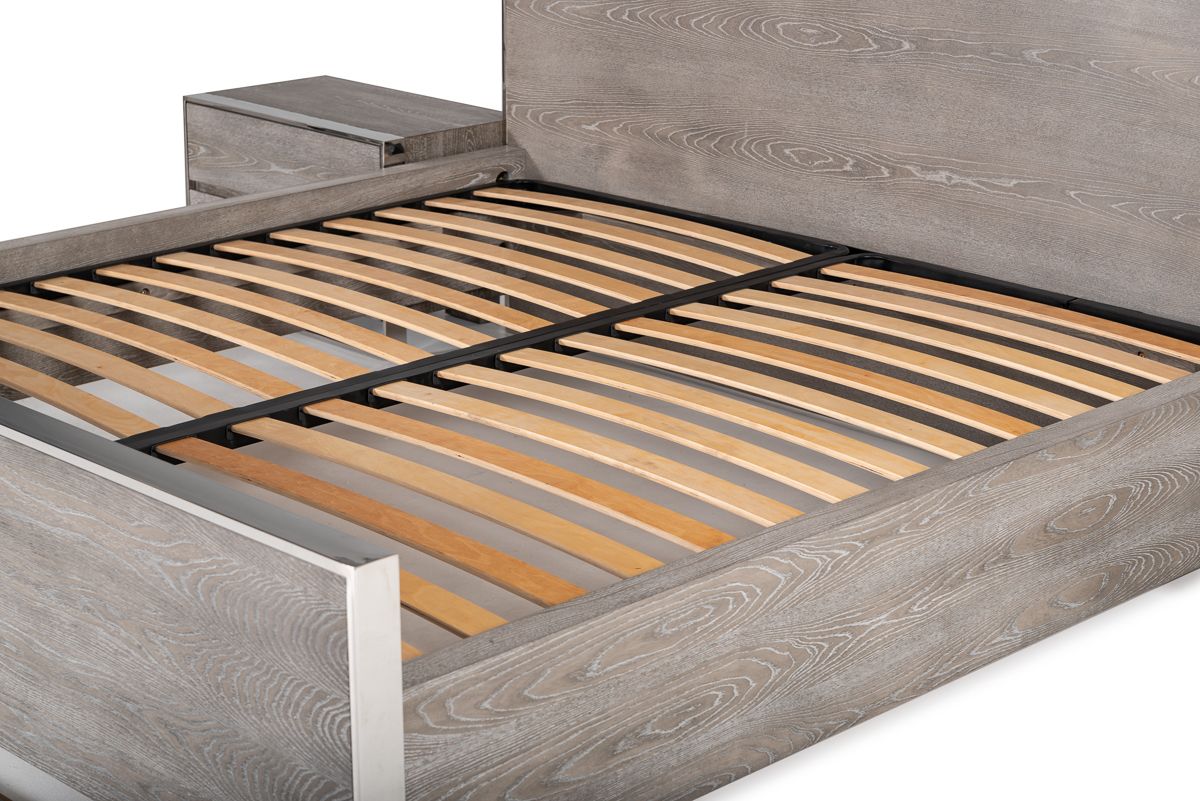 Modrest Charlene Modern Grey Elm & Stainless Steel Bed.       Low in Stock, please call