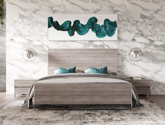 Modrest Charlene Modern Grey Elm & Stainless Steel Bed.       Low in Stock, please call